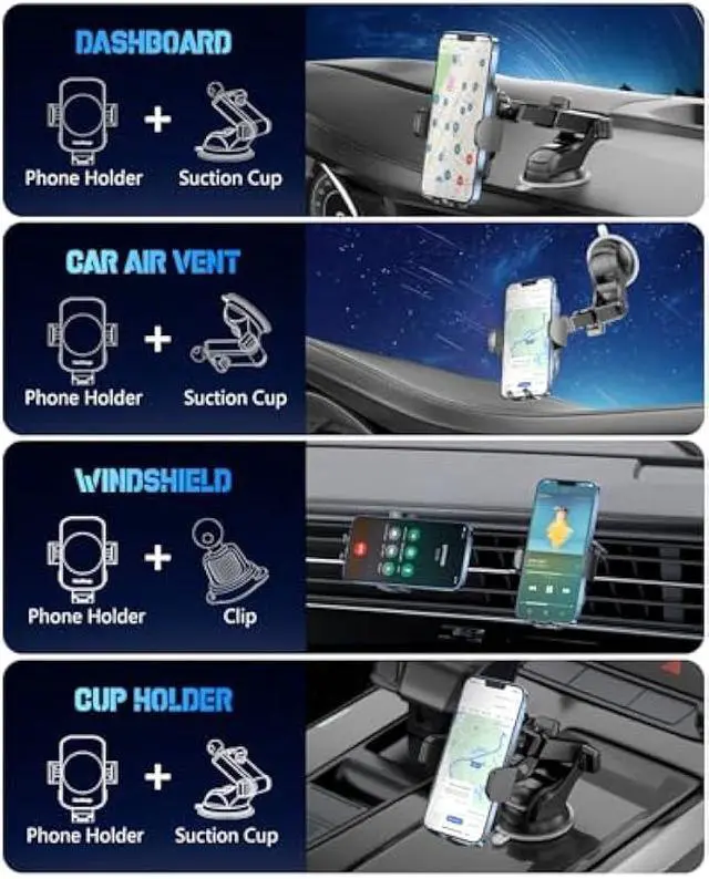 Alt view image 3 of 5 - Wireless Car Charger, Fast Charging Phone Holder 3 in 1 Phone Mount Auto Clamping Car Accessories Compatible with iPhone 17 16 15 14 13 12 11 Xs XR, Samsung S23 Ultra S22 S21 S20/S10+ S9+ Note 9