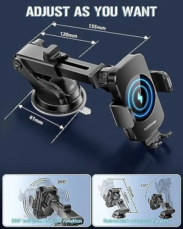 Alt view image 5 of 5 - Wireless Car Charger, Fast Charging Phone Holder 3 in 1 Phone Mount Auto Clamping Car Accessories Compatible with iPhone 17 16 15 14 13 12 11 Xs XR, Samsung S23 Ultra S22 S21 S20/S10+ S9+ Note 9