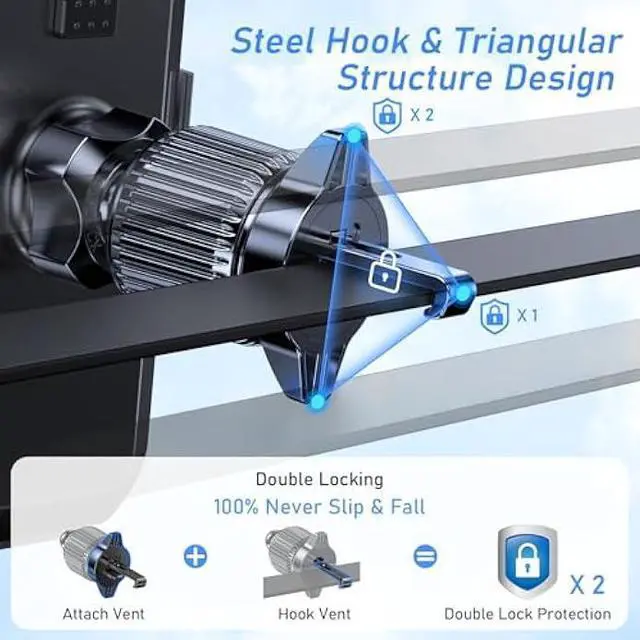 Alt view image 3 of 5 - Car Phone Holder Mount, Super Stable Air Vent Cell Phone Car Mount with 2025 Metal Hook Clip, 360° Rotation,One Button Release for iPhone, Galaxy, Google, and All Other Smartphones