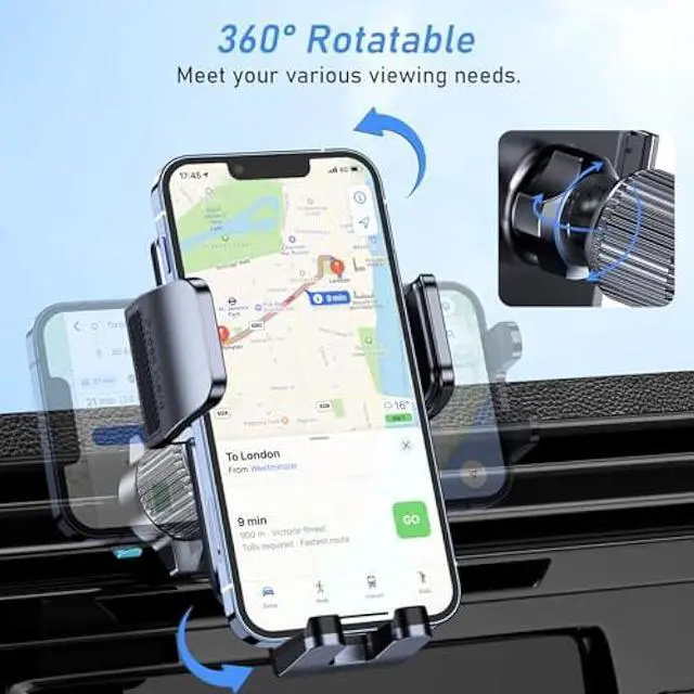 Alt view image 5 of 5 - Car Phone Holder Mount, Super Stable Air Vent Cell Phone Car Mount with 2025 Metal Hook Clip, 360° Rotation,One Button Release for iPhone, Galaxy, Google, and All Other Smartphones