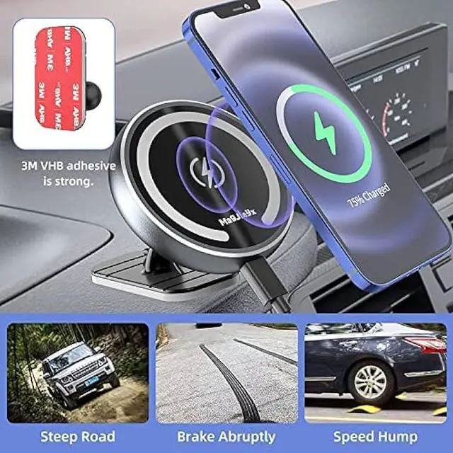 Alt view image 5 of 5 - for Magsafe Car Mount Wireless Charger Magnetic Fast Charging Compatible with iPhone 16,15,14,13,12,Pro Max,Mini,Magsafe Case, Air Vent and Stick On Dashboard Car Phone Holder