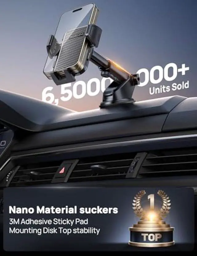 Alt view image 2 of 5 - Adjustable Windshield Phone Mount for Car, Suction Cup Dashboard Holder for All Cell Phone, (+Vent Hook) [Military Grade Stable], Non-Slip Silicone Carbon Fiber, (Black)