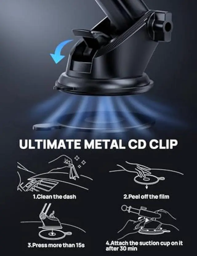 Alt view image 5 of 5 - Adjustable Windshield Phone Mount for Car, Suction Cup Dashboard Holder for All Cell Phone, (+Vent Hook) [Military Grade Stable], Non-Slip Silicone Carbon Fiber, (Black)