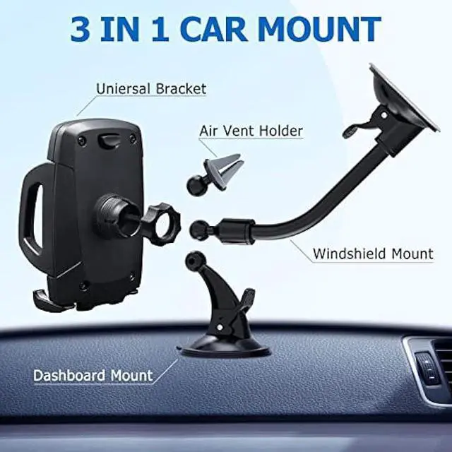 Alt view image 5 of 5 - Vansky Car Phone Holder Mount, 3-in-1 Universal Cell Phone Holder Car Air Vent Holder Dashboard Mount Windshield Mount Fit for iPhone 16 15 14 13 Pro Max, Samsung S24 S23 LG Sony and More