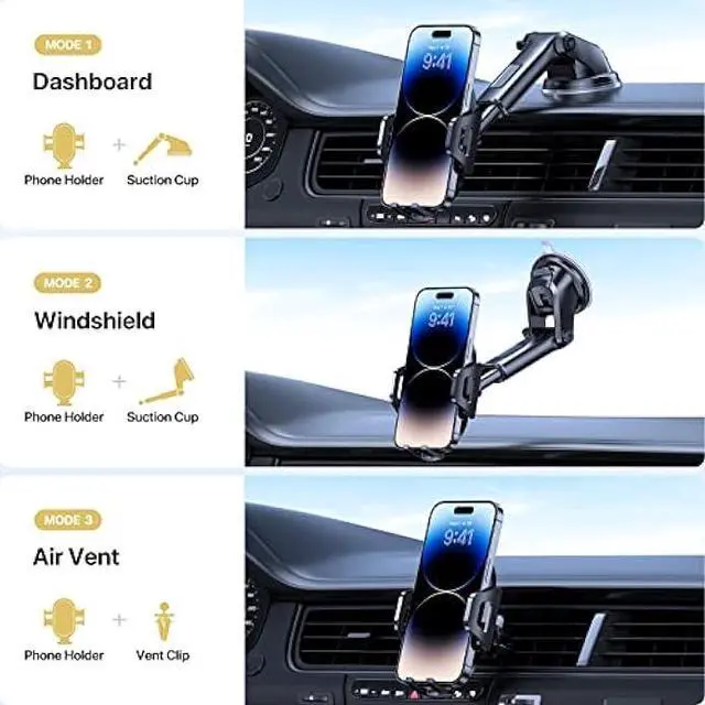 Alt view image 3 of 5 - Universal Phone Mount for Car, Reliable Suction Hands-Free Car Phone Holder Mount, Automobile Cell Phone Holder Car for Dashboard Windshield Vent Fit for All Smartphones