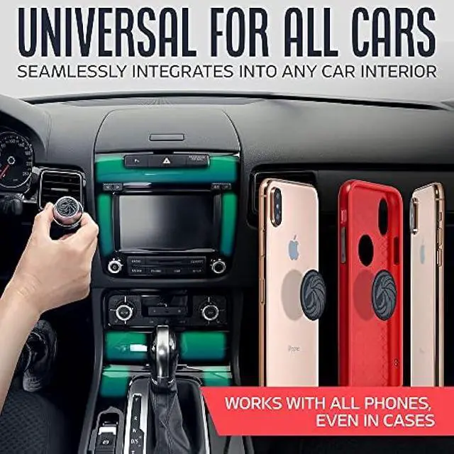 Alt view image 3 of 5 - Universal Car Phone Mount Magnetic - All-Metal iPhone Car Mount for Any Smartphone or GPS - Truly One-Handed Cell Phone Holder for Car Dashboard