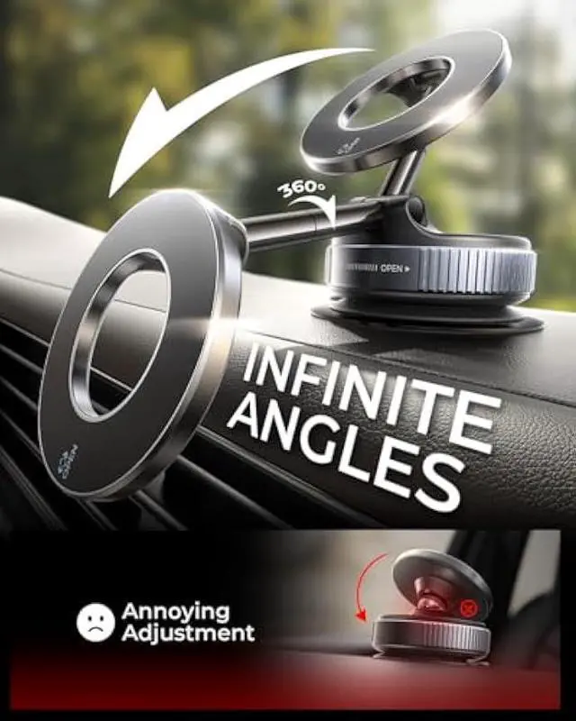 Alt view image 4 of 5 - MRGLAS 2026 Upgraded Vacuum Magnetic Phone Holders for Your Car 360° Adjustable Absorption Magnetic Bracket 98LBS Magsafe Suction Cup Phone Mount for iPhone 17 Car Truck Accessories for Men Women