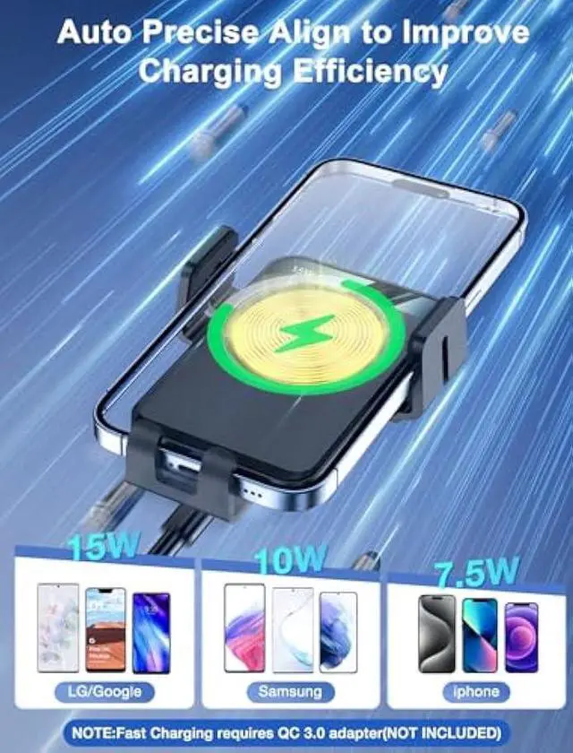 Alt view image 2 of 6 - Wireless Car Charger, MOKPR Auto-Clamping Car Mount 15W/10W/7.5W Fast Charging Air Vent Car Phone Mount Compatible with iPhone 15/14/13/13 Pro/12 Pro Max/12 pro/12/11/10 Series, Samsung Galaxy Series