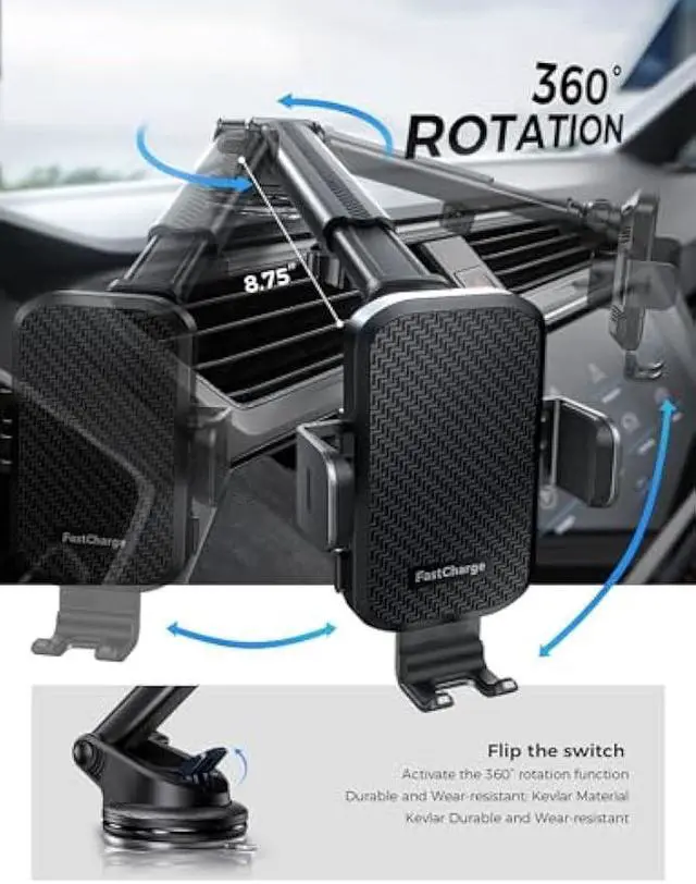 Alt view image 5 of 5 - CHGeek Wireless Car Charger with Phone Holder Mount, 15W Fast Charging Auto Clamping Phone Holders for You Car Windshield Dashboard Air Vent Accessories for iPhone, Samsung Galaxy, Google, etc