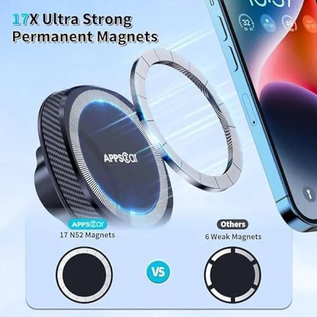 Alt view image 3 of 5 - APPS2Car for MagSafe Car Mount, Magnetic Phone Holder for Car Dashboard Windshield iPhone Mount Holder Compatible with iPhone 17 16 15 14 13 12 Pro Plus Max, 17 Strong Magnets, Charging Not Supported