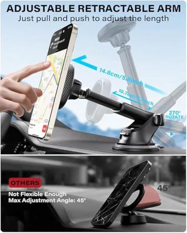 Alt view image 5 of 5 - APPS2Car for MagSafe Car Mount, Magnetic Phone Holder for Car Dashboard Windshield iPhone Mount Holder Compatible with iPhone 17 16 15 14 13 12 Pro Plus Max, 17 Strong Magnets, Charging Not Supported