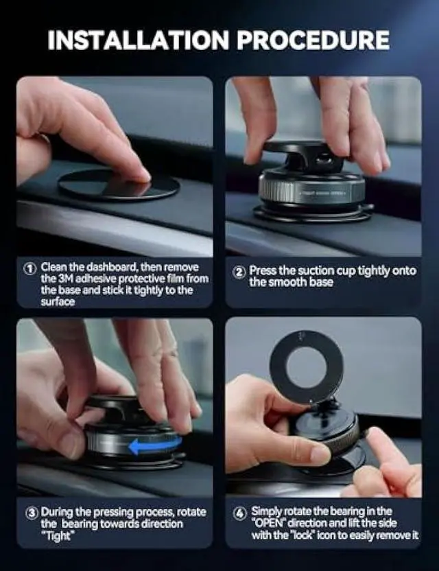 Alt view image 4 of 5 - JOYROOM Magsafe Car Mount, Vacuum Car Phone Mount with Strong Magnet, 360° Metal Strut Suction Cup Phone Mount for iPhone 17 Pro Max/16 15 14 13 12 Series& Android Magsafe Case, Dark Blue