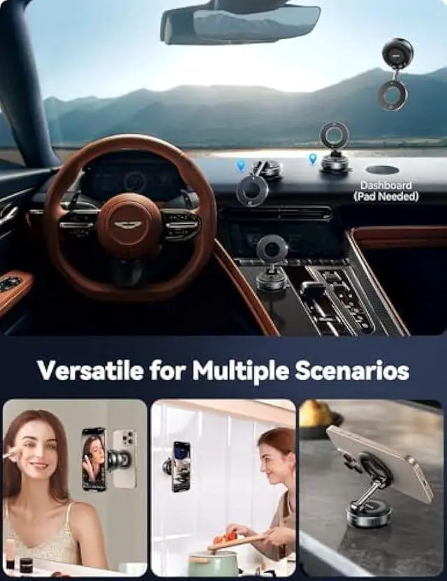 Alt view image 3 of 5 - JOYROOM Magsafe Car Mount, Vacuum Car Phone Mount with Strong Magnet, 360° Metal Strut Suction Cup Phone Mount for iPhone 17 Pro Max/16 15 14 13 12 Series& Android Magsafe Case, Dark Blue