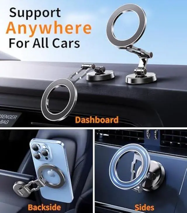 Alt view image 2 of 6 - Kaistyle for Magsafe Car Mount360° Adjustable Magnetic Phone Holder for Car Holder MountAll-Metal Foldable Cell Phone Holders for Your Car Dash for iPhone 16 Pro Max 15 14 13 12 Plus Mini