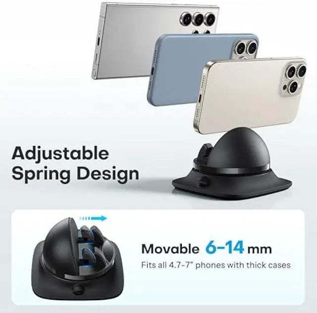 Alt view image 5 of 5 - OMOTON 360°Rotating Car Phone Holder Mount, Adjustable Spring Dashboard Cell Phone Holder, Front Rear Adjustable Phone Holders for Your Car for iPhone 17 Pro Max Air, All Smartphones- Black