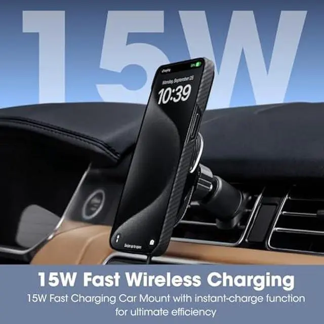 Alt view image 2 of 6 - pitaka for Qi2 MagSafe Car Mount Charger, 15W Magnetic Car Phone Holder for iPhone 17/16/15/14/13 Series with NFC Feature, Air Vent [MagEZ Car Mount Pro 2 Qi2]