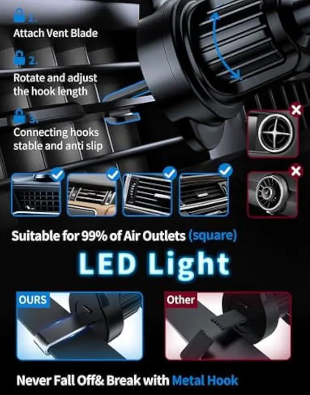 Alt view image 6 of 7 - MagSafe Car Mount Charger, 3 in 1 [LED RGB HandsFree] Wireless Car Charger, Magnetic Phone Holders for Your Car- Fast Charging Car MagSafe Charger for iPhone 17/16/15/14/13/12 Series, for Men Women