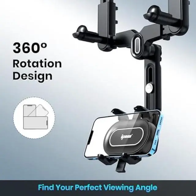 Alt view image 5 of 5 - IPOW Large Rearview Mirror Phone Holder, Rotatable and Retractable, Anti-Shake Phone Mount for Car Compatible with iPhone 17/16/15/14/13/12/11 Pro Max, Samsung All 4-7 Inch Phones