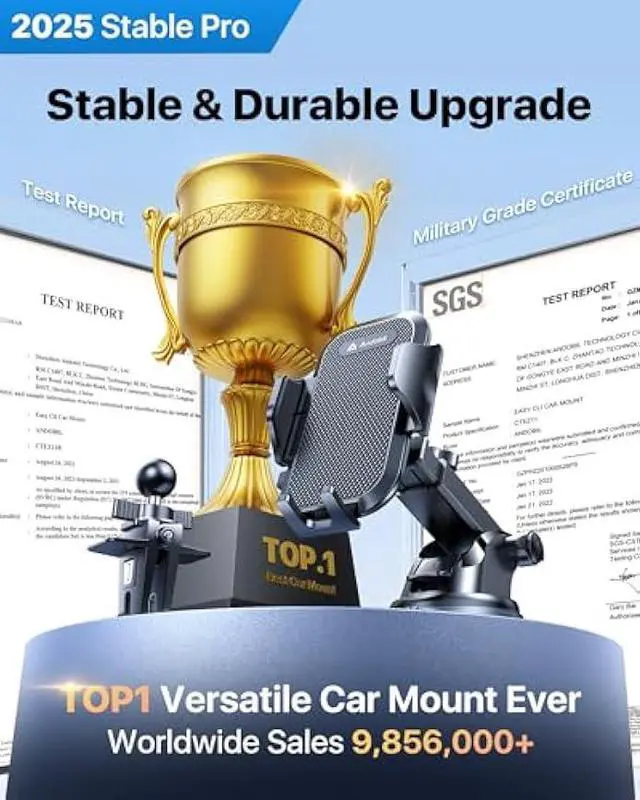 Alt view image 2 of 5 - andobil [2025 True Military-Grade Car Phone Holder [Upgraded Strongest Suction & Clip] Cell Phone Car Mount Dashboard Windshield Vent,Truck Cradle Stand for iPhone 17 Pro Max 16 15 14 13 12 Android