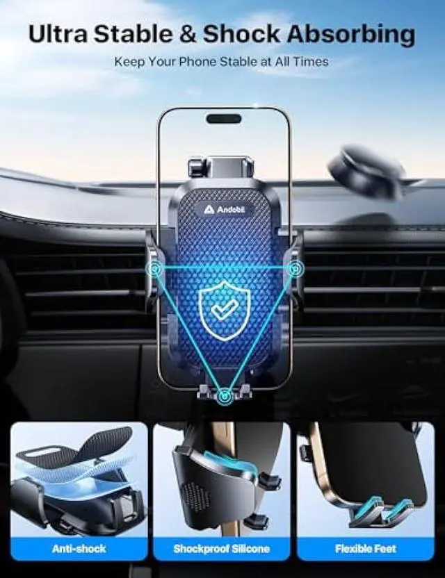 Alt view image 4 of 5 - andobil [2025 True Military-Grade Car Phone Holder [Upgraded Strongest Suction & Clip] Cell Phone Car Mount Dashboard Windshield Vent,Truck Cradle Stand for iPhone 17 Pro Max 16 15 14 13 12 Android