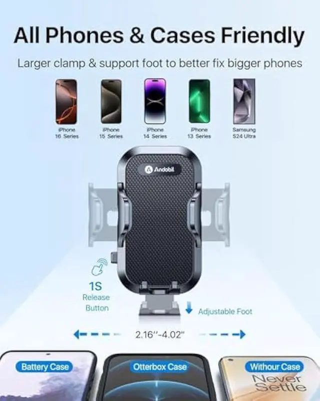 Alt view image 5 of 5 - andobil [2025 True Military-Grade Car Phone Holder [Upgraded Strongest Suction & Clip] Cell Phone Car Mount Dashboard Windshield Vent,Truck Cradle Stand for iPhone 17 Pro Max 16 15 14 13 12 Android