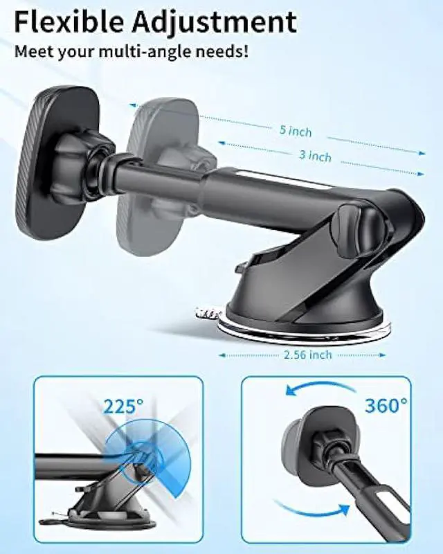 Alt view image 2 of 5 - APPS2Car Magnetic Phone Mount, Dashboard Windshield Suction Cup Car Phone Holder Phone Mount with 6 Strong Magnets, Adjustable Telescopic Arm, Compatible with iPhone/Air/Pro/Max/All Smart Phones