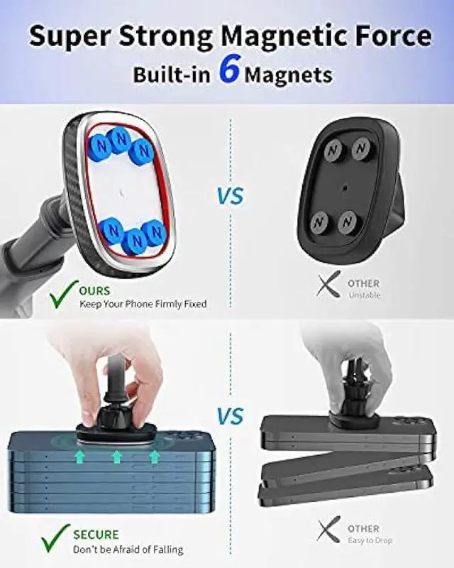 Alt view image 4 of 5 - APPS2Car Magnetic Phone Mount, Dashboard Windshield Suction Cup Car Phone Holder Phone Mount with 6 Strong Magnets, Adjustable Telescopic Arm, Compatible with iPhone/Air/Pro/Max/All Smart Phones