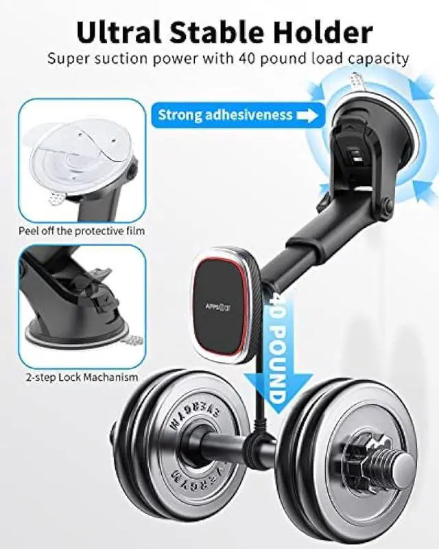 Alt view image 3 of 5 - APPS2Car Magnetic Phone Mount, Dashboard Windshield Suction Cup Car Phone Holder Phone Mount with 6 Strong Magnets, Adjustable Telescopic Arm, Compatible with iPhone/Air/Pro/Max/All Smart Phones