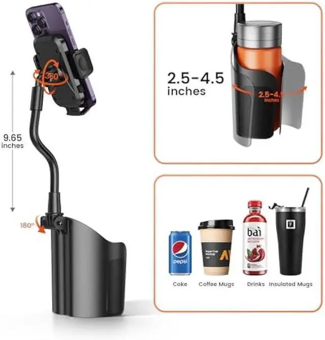 Alt view image 3 of 5 - Cup Holder Phone Mount for Car, Universal 360° Adjustable Gooseneck Cell Phone Cup Holder Expander for Car Truck Compatible with iPhone Samsung & All Smartphones