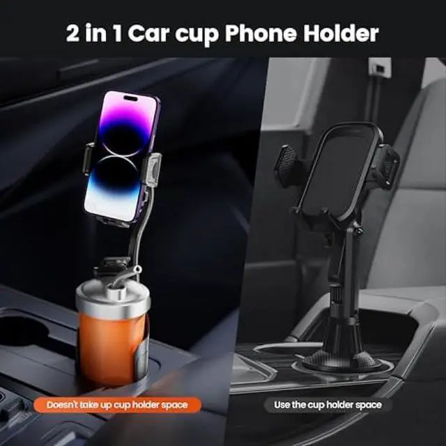 Alt view image 2 of 5 - Cup Holder Phone Mount for Car, Universal 360° Adjustable Gooseneck Cell Phone Cup Holder Expander for Car Truck Compatible with iPhone Samsung & All Smartphones