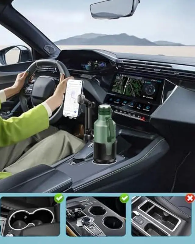 Alt view image 2 of 5 - Cup Phone Holder for Car with Expandable Base, 2 in 1 Adjustable Hands Free Cell Phone Holders Car Cupholder Mount, Friendly Fit Large Bottle & iPhone All Cellphone for Truck SUV | No Shake Design