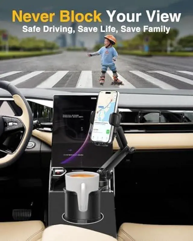 Alt view image 4 of 5 - Cup Phone Holder for Car with Expandable Base, 2 in 1 Adjustable Hands Free Cell Phone Holders Car Cupholder Mount, Friendly Fit Large Bottle & iPhone All Cellphone for Truck SUV | No Shake Design