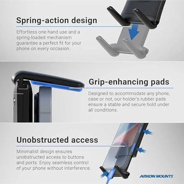 Alt view image 3 of 6 - ARKON Mounts - Car Phone Holder | Secure Grip | Heavy Duty | Drill Base Car Phone Mount | Spring-loaded holder expands up to 7.25 inches | For iPhone, Samsung, Google, Nokia, and other Smartphones