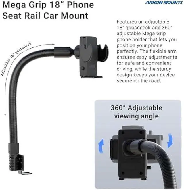 Alt view image 4 of 6 - Arkon Mount Car or Truck Seat Rail/Floor Phone Mount | Universal Compatible | Flexible Gooseneck | Easy Installation | Truck Phone Mount | Phone Holder Fits iPhone, Galaxy, Note and more
