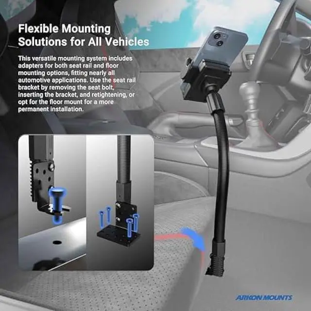 Alt view image 5 of 6 - Arkon Mount Car or Truck Seat Rail/Floor Phone Mount | Universal Compatible | Flexible Gooseneck | Easy Installation | Truck Phone Mount | Phone Holder Fits iPhone, Galaxy, Note and more