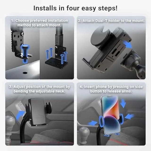 Alt view image 6 of 6 - Arkon Mount Car or Truck Seat Rail/Floor Phone Mount | Universal Compatible | Flexible Gooseneck | Easy Installation | Truck Phone Mount | Phone Holder Fits iPhone, Galaxy, Note and more