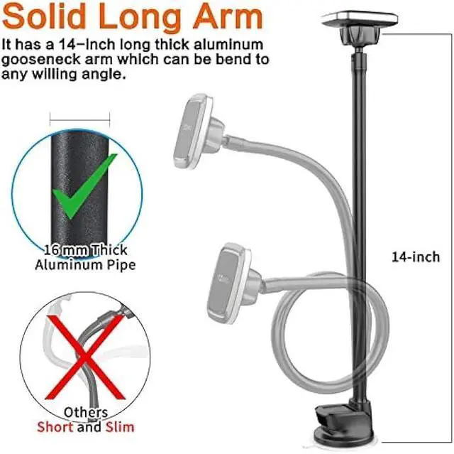 Alt view image 4 of 5 - 1Zero Magnetic Phone Car Mount 14-Inch Gooseneck Long Arm Extension, Universal Windshield Dashboard Industrial-Strength Suction Cup Car Phone Holder with 6 Strong Magnets, for All Cell Phones iPhone