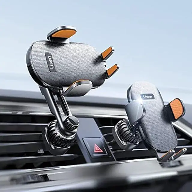 Main image of LISEN Cell Phone Car Mount for iPhone [Enjoy Never Blocking], Universal Car Phone Holder Vent Phone Mount for Car [2 Hook Kit] Hands Free Phone Car Mount Fits iPhone 16 15 Pro Max Plus Samsung, Brown