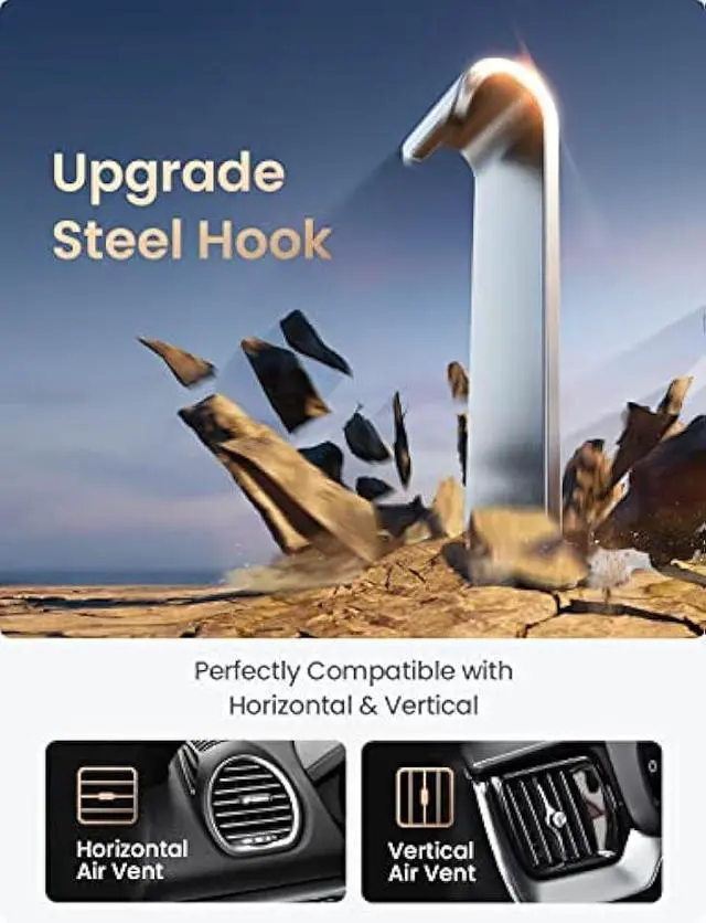 Alt view image 5 of 7 - LISEN Cell Phone Car Mount for iPhone [Enjoy Never Blocking], Universal Car Phone Holder Vent Phone Mount for Car [2 Hook Kit] Hands Free Phone Car Mount Fits iPhone 16 15 Pro Max Plus Samsung, Brown