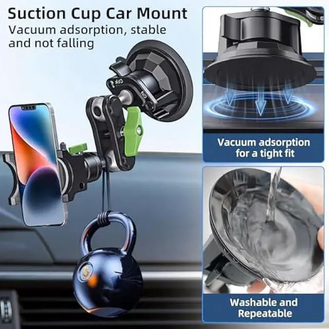 Alt view image 2 of 5 - HEMMOTOP Suction Cup Car Phone Mount, 12 in Heavy Duty Metal Cell Phone Holder for Windshield, 360° Rotation Vacuum Magic Arm for iPhone All Smartphone & Cars Truck