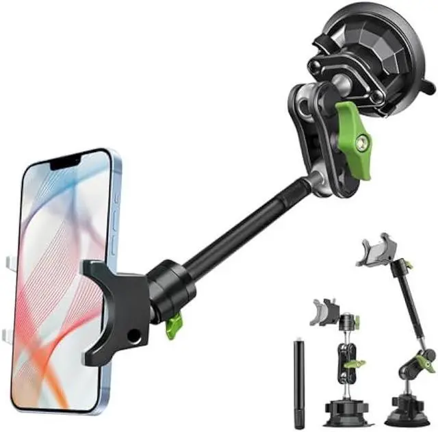 Main image of HEMMOTOP Suction Cup Car Phone Mount, 12 in Heavy Duty Metal Cell Phone Holder for Windshield, 360° Rotation Vacuum Magic Arm for iPhone All Smartphone & Cars Truck