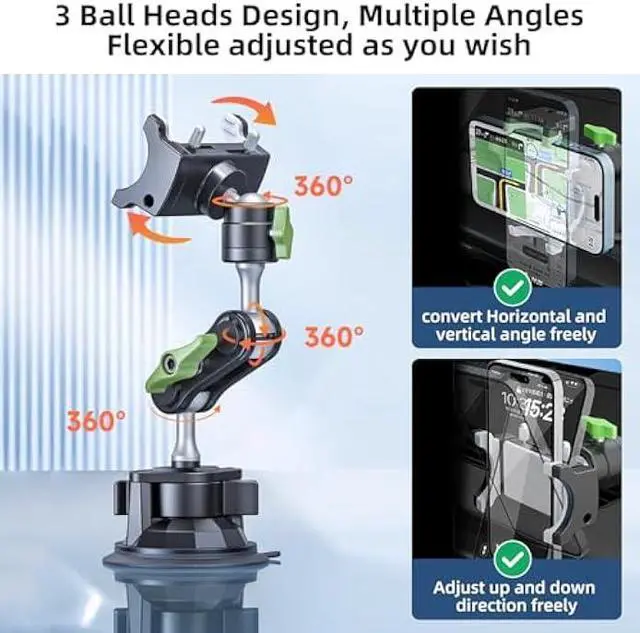 Alt view image 4 of 5 - HEMMOTOP Suction Cup Car Phone Mount, 12 in Heavy Duty Metal Cell Phone Holder for Windshield, 360° Rotation Vacuum Magic Arm for iPhone All Smartphone & Cars Truck