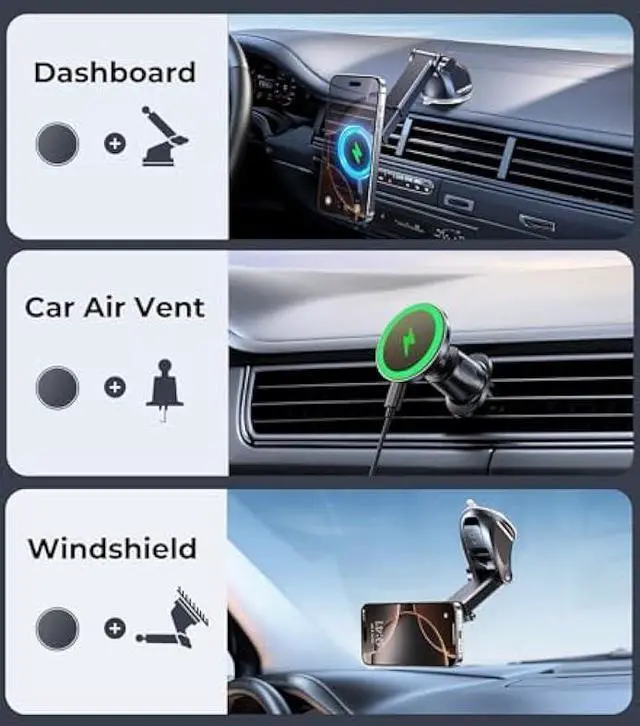 Alt view image 2 of 6 - New 2025 Vacuum Magnetic Phone Suction Holder, 15W Wireless Charger for MagSafe Car Mount & Dashboard Windshield Vent Holder, All-Weather Suction for Uber, iPhone 16/15/14 Pro Max Plus