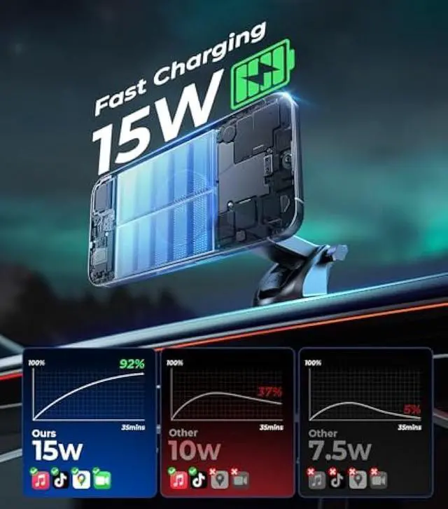 Alt view image 6 of 6 - New 2025 Vacuum Magnetic Phone Suction Holder, 15W Wireless Charger for MagSafe Car Mount & Dashboard Windshield Vent Holder, All-Weather Suction for Uber, iPhone 16/15/14 Pro Max Plus