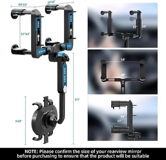 Alt view image 2 of 5 - SXhyf Rear View Mirror Phone Holder, 2023 Rotatable and Retractable Car Phone Mount, Cell Phone Holder Car Fit for iPhone 11 12 13 14 Pro Max Samsung All Phone