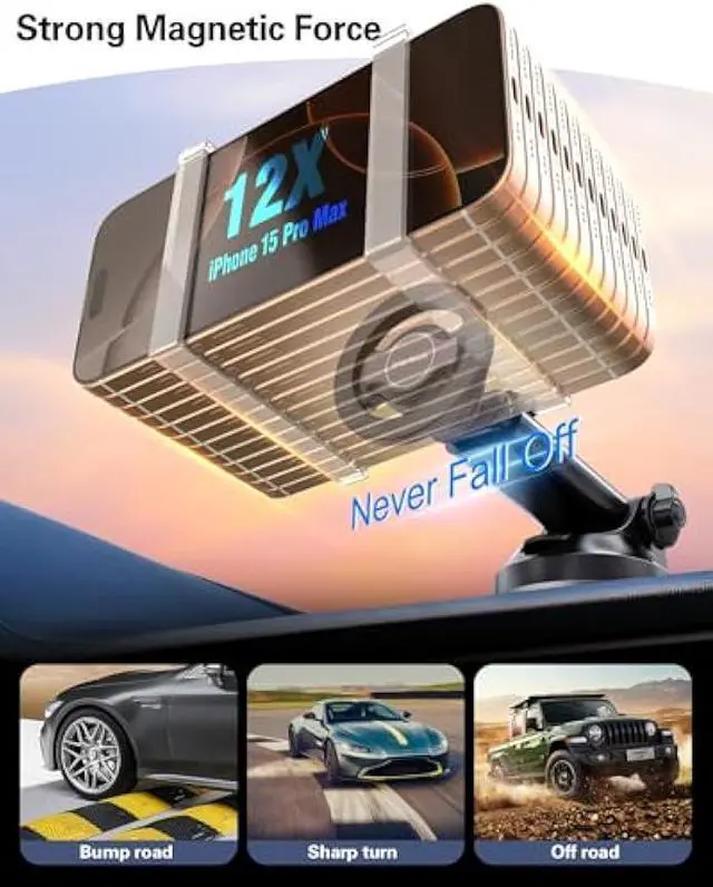 Alt view image 3 of 6 - pop-tech for Magsafe Car Mount, Windshield Ultra Magnetic Phone Holder for Car, Dashboard Adjustable Military Suction Cup Phone Mount for iPhone 16 Pro Max 15 14 13 12 Plus, Smartphones, All Phones