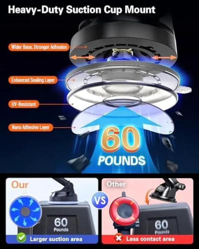 Alt view image 4 of 6 - pop-tech for Magsafe Car Mount, Windshield Ultra Magnetic Phone Holder for Car, Dashboard Adjustable Military Suction Cup Phone Mount for iPhone 16 Pro Max 15 14 13 12 Plus, Smartphones, All Phones