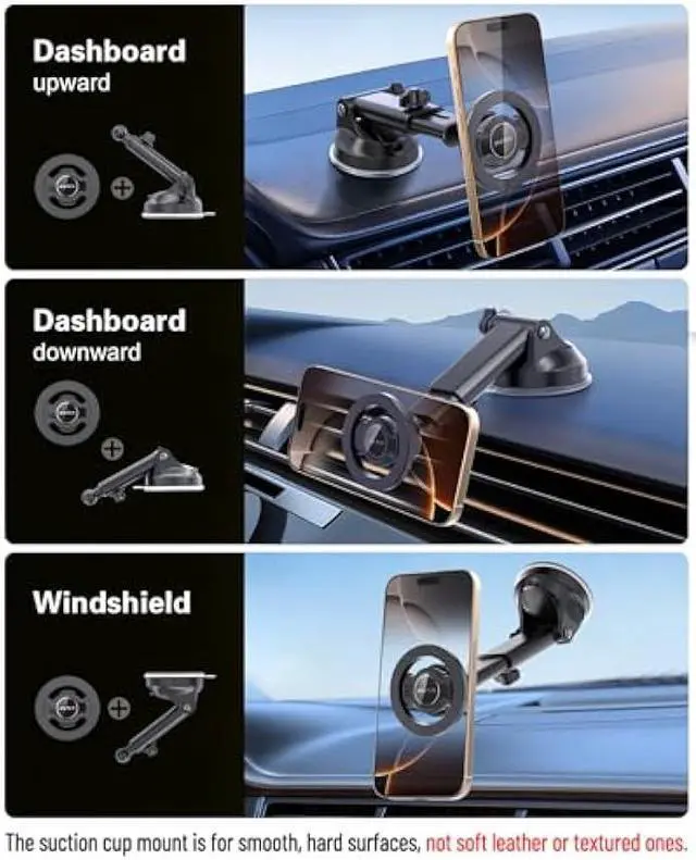 Alt view image 5 of 6 - pop-tech for Magsafe Car Mount, Windshield Ultra Magnetic Phone Holder for Car, Dashboard Adjustable Military Suction Cup Phone Mount for iPhone 16 Pro Max 15 14 13 12 Plus, Smartphones, All Phones