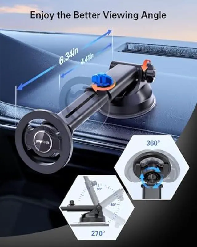 Alt view image 6 of 6 - pop-tech for Magsafe Car Mount, Windshield Ultra Magnetic Phone Holder for Car, Dashboard Adjustable Military Suction Cup Phone Mount for iPhone 16 Pro Max 15 14 13 12 Plus, Smartphones, All Phones