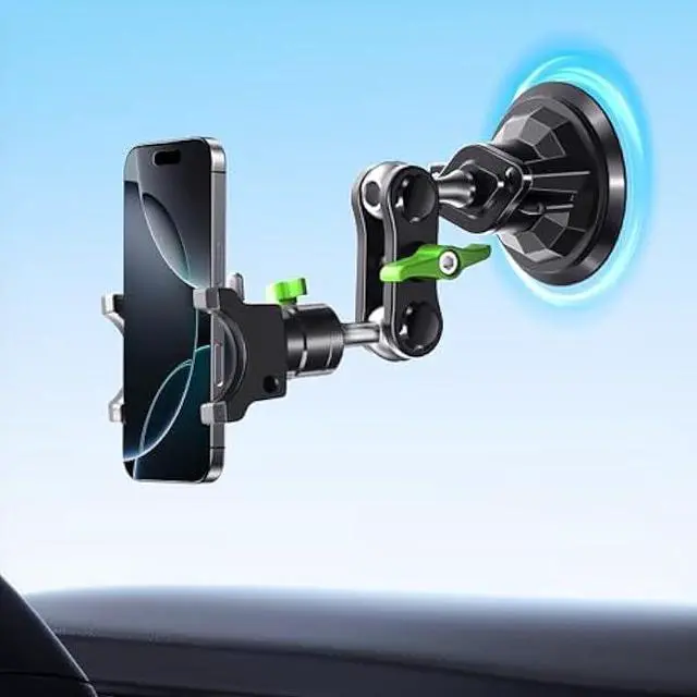Main image of MAGIC JOHN Car Phone Holder, Ultra-Durable Mteal Phone Holders for Your Car, 360° Rotation Cell Phone Car Mount for Windshield, Suction Cup Car Phone Mount for iPhone Samsung All Smartphone